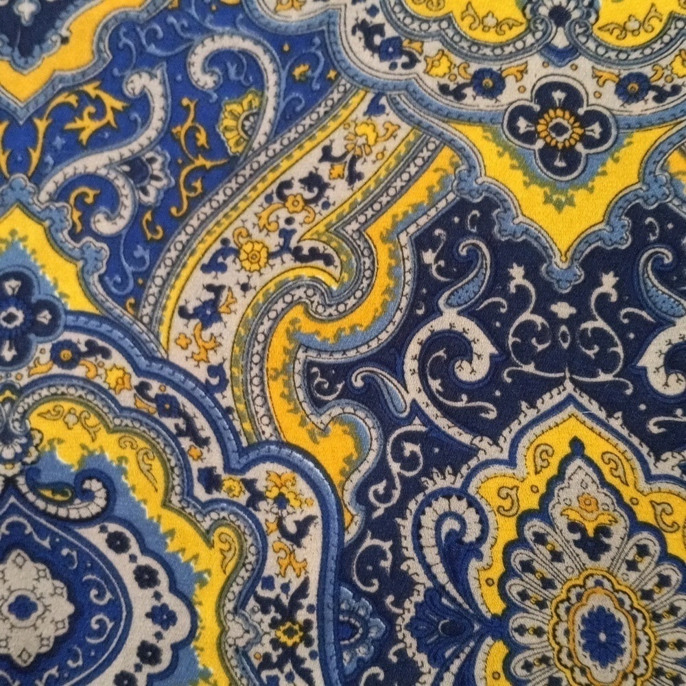 Ann Taylor Navy Mustard Yellow Paisley Boho Blouse Petite Small - Picture 10 of 13